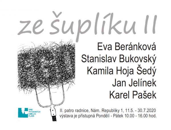 Pozvánka na skupinovou výstavu Ze šuplíku, radnice města Plzně, 2020